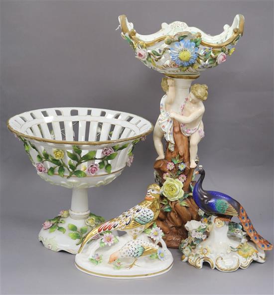 A collection of Sitzendorf style ceramics tallest 40cm